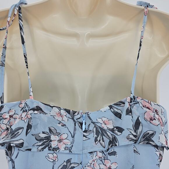 Revolve By The Way Womans size S Tie Shoulder Floral Mini Dress Blue Side Slit - Picture 5 of 8